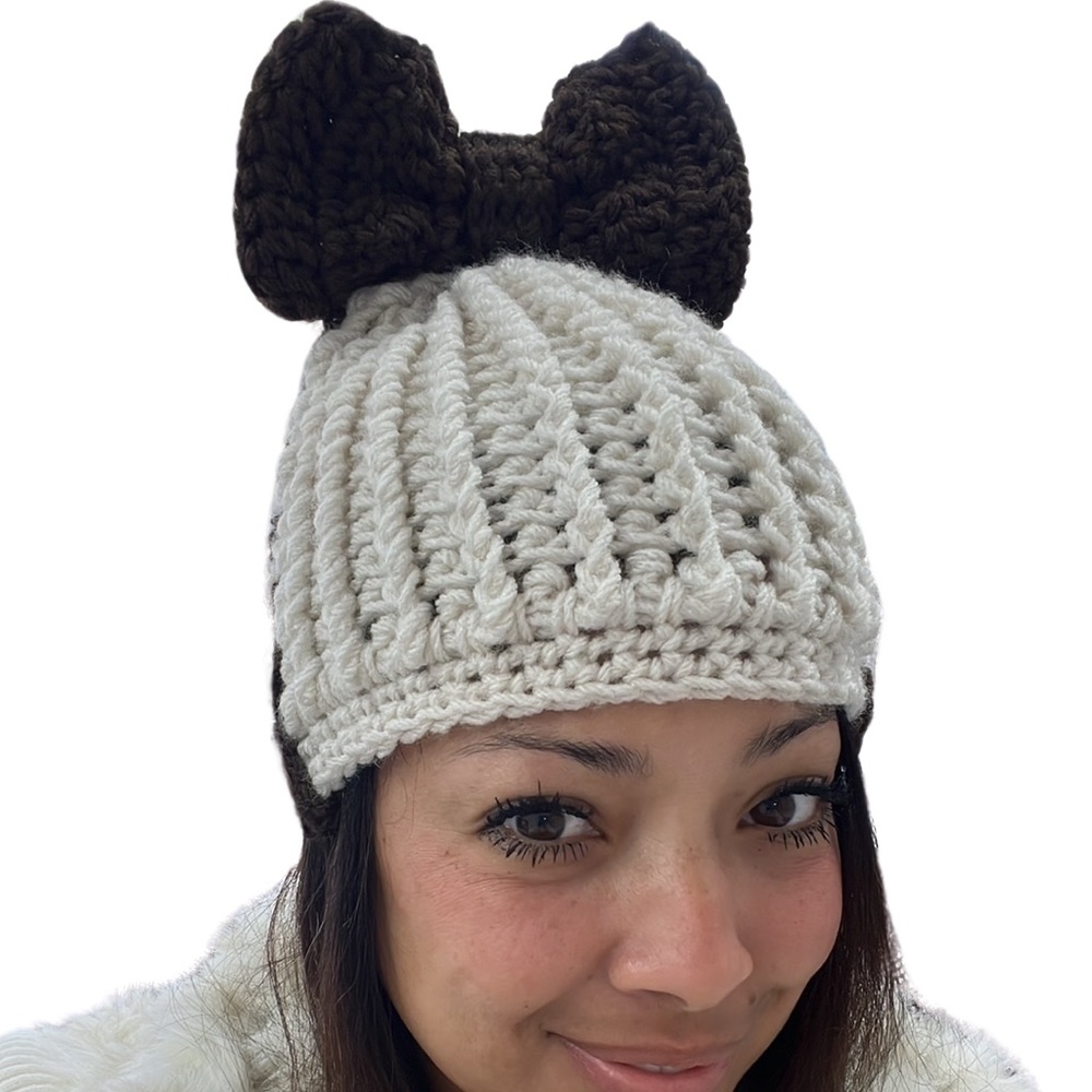 Beautiful Large Bow Crochet Hat One Size